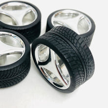 Load image into Gallery viewer, Pegasus 1/24 Rim &amp; Tire Set 1210 Chrome 3 Spoke Rims With Tires (4)