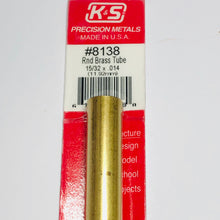 Load image into Gallery viewer, K&amp;S 8138 Round Brass Tube 15/32&quot; OD x 12&quot;