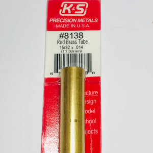 K&S 8138 Round Brass Tube 15/32" OD x 12"