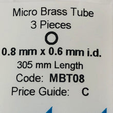 Load image into Gallery viewer, Albion MBT08 Brass Micro Tubing 0.8 mm OD x 0.6 mm ID 3-pack