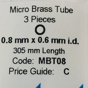 Albion MBT08 Brass Micro Tubing 0.8 mm OD x 0.6 mm ID 3-pack