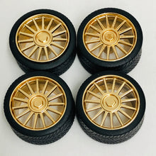 Load image into Gallery viewer, Pegasus 1/24 Rim &amp; Tire Set 1208 Gold Spider Rims With Tires (4)