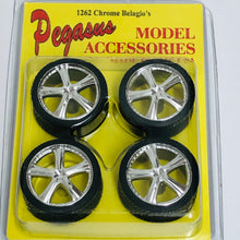Load image into Gallery viewer, Pegasus 1/24 Rim &amp; Tire Set 1262 Chrome Belagio's (4)