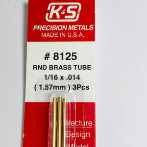 K&S 8125 Round Brass Tube 1/16" OD x 0.014t" x 12" (3)