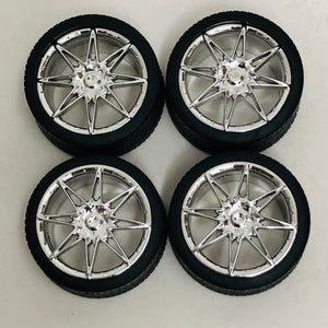 Pegasus 1/24 Rim & Tire Set 1254 Chrome Diamante Rims With Tires (4)