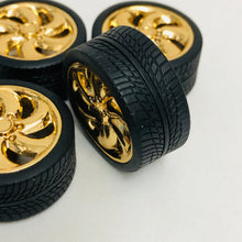 Load image into Gallery viewer, Pegasus 1/24 Rim &amp; Tire Set 1220 Gold Cyclone Rims With Tires (4)