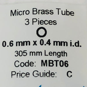 Albion MBT06 Brass Micro Tubing 0.6 mm OD x 0.4 mm ID 3-PACK