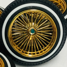 Load image into Gallery viewer, Pegasus 1/24 Rim &amp; Tire Set 1314 Gold DZ's Shallow Rim w/ Whitewalls (4)