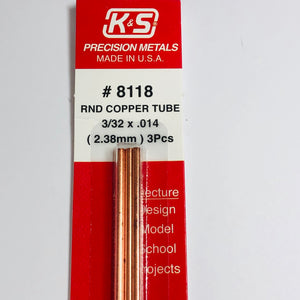 K&S 8118 Copper Tube 3/32" x 12" (3)