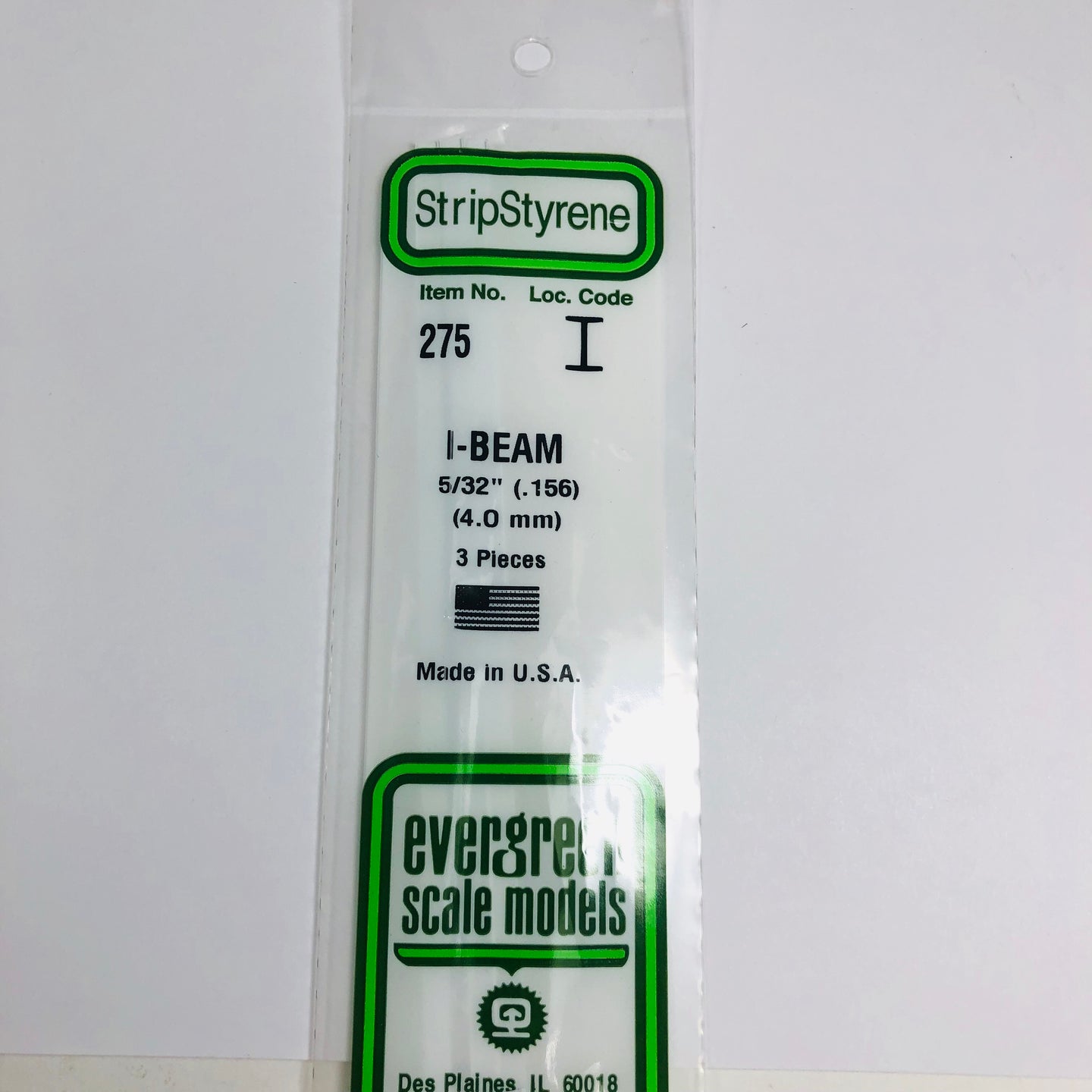 Evergreen 275 Styrene Plastic I Beam 0.156