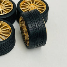 Load image into Gallery viewer, Pegasus 1/24 Rim &amp; Tire Set 1208 Gold Spider Rims With Tires (4)