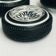 Load image into Gallery viewer, Pegasus 1/24 Rim &amp; Tire Set 1311 Chrome DZ's Shallow Rim w/ Whitewalls (4)