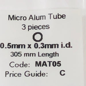 Albion MAT05 Aluminium Micro Tubing 0.5 mm OD x 0.3 mm ID 3-PACK