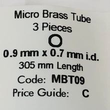 Load image into Gallery viewer, Albion MBT09 Brass Micro Tubing 0.9 mm OD x 0.7 mm ID  3-PACK