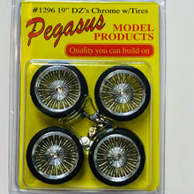 Load image into Gallery viewer, Pegasus 1/24 Rim &amp; Tire Set 1296 19" DZ's Chrome w/Tires (4)