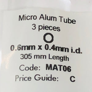 Albion MAT06 Aluminium Micro Tubing 0.6 mm OD x 0.4 mm ID 3-PACK