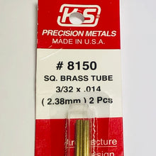Load image into Gallery viewer, K&amp;S 8150 Square Brass Tube 3/32&quot;x 12&quot; (2)