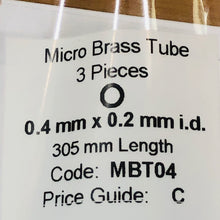 Load image into Gallery viewer, Albion MBT04 Brass Micro Tubing 0.4 mm OD x 0.2 mm ID 3-PACK