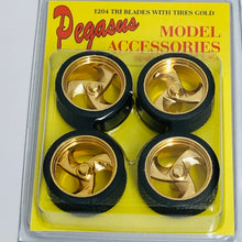 Load image into Gallery viewer, Pegasus 1/24 Rim &amp; Tire Set 1204 Tri Blades Gold (4)