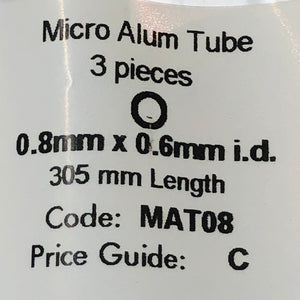 Albion MAT08 Aluminium Micro Tubing 0.8 mm OD x 0.6 mm ID. 3-PACK