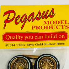 Load image into Gallery viewer, Pegasus 1/24 Rim &amp; Tire Set 1314 Gold DZ's Shallow Rim w/ Whitewalls (4)