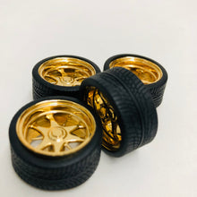 Load image into Gallery viewer, Pegasus 1/24 Rim &amp; Tire Set 1228 Gold Dagger Rims With Tires (4)