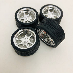 Pegasus 1/24 Rim & Tire Set 1226 Chrome Dagger Rims With Tires (4)