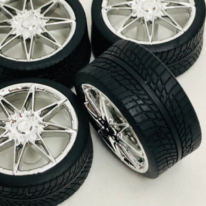 Pegasus 1/24 Rim & Tire Set 1254 Chrome Diamante Rims With Tires (4)