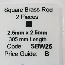 Load image into Gallery viewer, Albion SBW25 2.5mm x 2.5mm Square Brass Rod 2-PACK