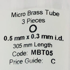 Albion MBT05 Brass Micro Tubing 0.5 mm OD x 0.3 mm ID  3-PACK