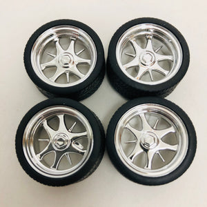 Pegasus 1/24 Rim & Tire Set 1226 Chrome Dagger Rims With Tires (4)