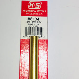 K&S 8134 Round Brass Tube 11/32" OD x 12"