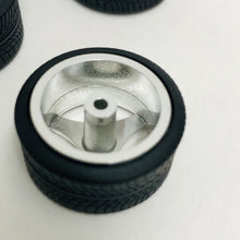 Load image into Gallery viewer, Pegasus 1/24 Rim &amp; Tire Set 1210 Chrome 3 Spoke Rims With Tires (4)