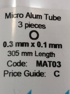Albion MAT03 Aluminium Micro Tube 0.3 mm OD x 0.1 mm ID. 3-PACK