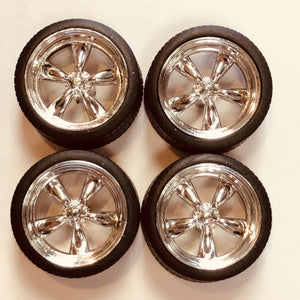 Pegasus 1/24 Rim & Tire Set 1274 "T's" Chrome 19" Wheels (4)