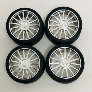 Pegasus 1/24 Rim & Tire Set 1206 Chrome Spider Rims With Tires (4)