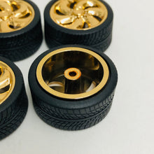 Load image into Gallery viewer, Pegasus 1/24 Rim &amp; Tire Set 1220 Gold Cyclone Rims With Tires (4)