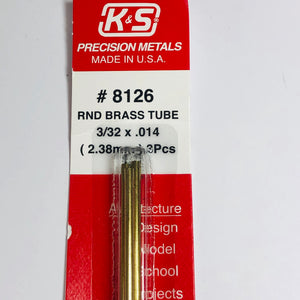 K&S 8126 Round Brass Tube 3/32" OD x 12" (3)