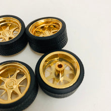 Load image into Gallery viewer, Pegasus 1/24 Rim &amp; Tire Set 1228 Gold Dagger Rims With Tires (4)
