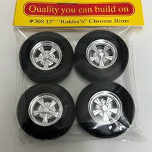 Load image into Gallery viewer, Pegasus 1/24 Rim &amp; Tire Set  308 15" Raider's Chrome (4)