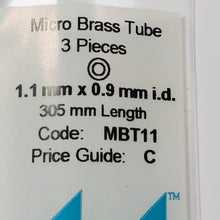 Load image into Gallery viewer, Albion MBT11 Brass Micro Tubing 1.1 mm OD x 0.9 mm ID 3-PACK