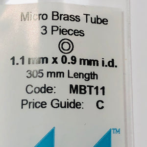 Albion MBT11 Brass Micro Tubing 1.1 mm OD x 0.9 mm ID 3-PACK