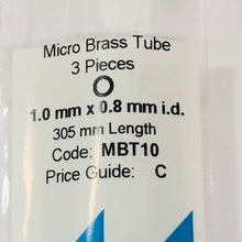Load image into Gallery viewer, Albion MBT10 Brass Micro Tubing 1.0 mm OD x 0.8 mm ID 3-PACK