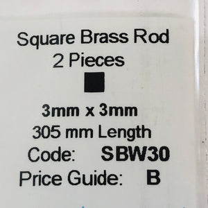 Albion SBW30 3mm x 3mm Square Brass Rod  2-PACK