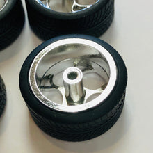 Load image into Gallery viewer, Pegasus 1/24 Rim &amp; Tire Set 1214 Chrome Swirl Stars w/Tires (4)