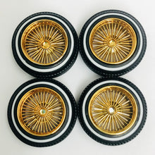 Load image into Gallery viewer, Pegasus 1/24 Rim &amp; Tire Set 1314 Gold DZ's Shallow Rim w/ Whitewalls (4)