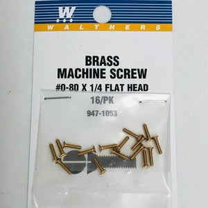 Walthers 947-1053 #0-80 Brass Flat Head Machine Screws 1/4 x .060" (16)