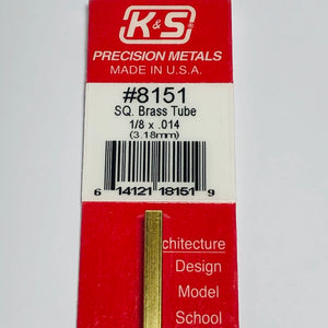 K&S 8151 Square Brass Tube 1/8" x 12"