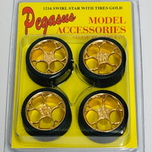 Load image into Gallery viewer, Pegasus 1/24 Rim &amp; Tire Set 1216 Swirl Star Gold (4)