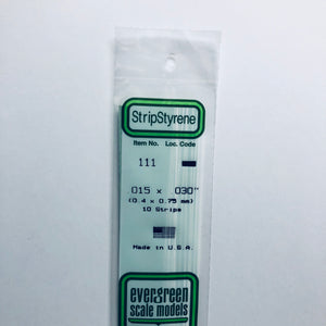 Evergreen 111 Styrene Plastic Strips .015x.030 " x 14" (10)